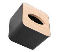 BAZEITFLOW Bamboo Tissue Box Holder Square Napkin Dispenser Compact Office Desk Towel Storage Case Black Minimalist Design Practical