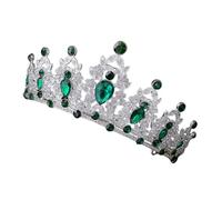 BAZEITFLOW Baroque Silver Green Tiara Crown for Women Bridal Hair Accessory Sparkling Wedding Prom Birthday Party Queen of Heart Costume