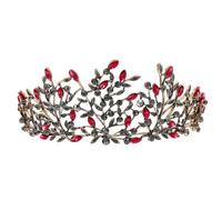BAZEITFLOW Baroque Vintage Wedding Crown Hair Accessory with Black and Red Rhinestones, Delicate Bride Hair Decor Headband for Bridal Party and Birthday Celebration