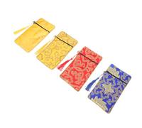 BAZEITFLOW Buddhist Scriptures Pouches 4pcs Set 10x19cm Ethnic Brocade Drawstring Storage Bags for Religious Texts and Jewelry in Blue, Red, Yellow