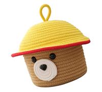 BAZEITFLOW Cartoon Bear Storage Basket Lid Cotton Rope Material Multipurpose Basket for Desktop Toy Organizer and Sundries Storage