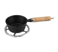 BAZEITFLOW Cast Iron Small Skillet with Wooden Handle Mini Egg Frying Pan Butter Melting Pot for Stovetop Cooking Efficient Heat Retention Compact Kitchen Cookware for Everyday Use