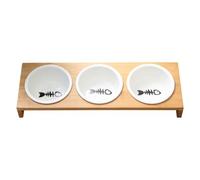 BAZEITFLOW Ceramic Cat Food Bowl Set with Bamboo Elevated Stand, Wear-resistant Raised Kitten and Dog Water Bowls, Non-slip Pet Feeding Dish for Cats and Small Dogs