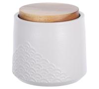 BAZEITFLOW Ceramic Pet Urn for Ashes Small White Keepsake Jar with Wooden Lid Dog Memorial Box for Cremation Ashes and Animal Hair Burial Suitable for Family Pets