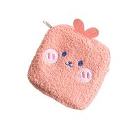 BAZEITFLOW Creative Cartoon Sanitary Pad Bag Portable Plush Storage Pouch with Smooth Zipper for and Pads Lovely Pink Rabbit Design for Travel and Daily Use
