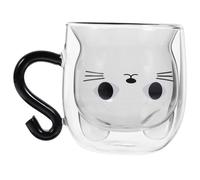 BAZEITFLOW Creative Double Wall Cat Glass Mug with Handle Heat-Resistant Transparent Tea Cup for Coffee Milk Hot Drinks Lovely Cat Design for Home Office and Restaurant Use