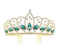 BAZEITFLOW Crystal Rhinestone Crown Headband for Bride Gold-Green Wedding Hair Accessory Sparkling Party Hair Hoop for and Women
