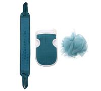 BAZEITFLOW Cyan Shower Kit Back-pulling Towel and Exfoliating Gloves for Gentle Massage and Plant Fibre Bath Accessories Suitable for Arms Legs Chest and Back Cleaning
