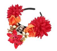 BAZEITFLOW Day Dead Skull Headband Halloween Hair Hoop with Artificial Flowers Lightweight Comfortable Women S Cosplay Party Accessory for Masquerade and Festival Wear