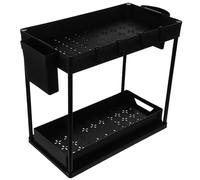 BAZEITFLOW Double-Layer Retractable Kitchen Countertop Seasoning Rack with Chopsticks Holder, Under Sink Telescopic Storage Organizer Drawer for Cabinet and Bathroom Shelves