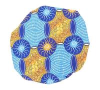 BAZEITFLOW Double-layer Satin Sleep Cap for Women African Print Hair Bonnet in Sun Wave Blue Polyester Beauty Hair Hat for Sleeping