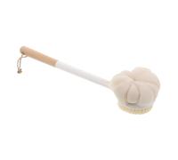 BAZEITFLOW Dual-Sided Body Brush with Soft Bristles and Loofah Wooden Long Handle Back Scrubber for Gentle Exfoliation Enhanced Creation and Extended Reach Bath Sponge for Shower and Bath