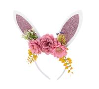 BAZEITFLOW Easter Bunny Ears Headband with Realistic Fake Flowers Lightweight Comfortable Rabbit Ear Headwear for Easter Parties Carnivals and Performances Festive Floral Hairband for Women