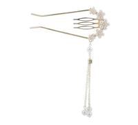 BAZEITFLOW Elegant Pearl Flower Hair Shaped Comb with Tassel for Women Secure Bridal Hairpin for Weddings and Formal Events Quick Styling Asian Hair Jewelry
