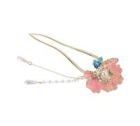 BAZEITFLOW Enamel Peony U-shaped Hairpin Traditional Chinese Style Hair Decoration for Women Secure Fit Vintage-inspired Flower Hair Accessory for Weddings and Special Events