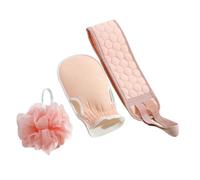 BAZEITFLOW Exfoliating Bath Towel and Back Scrubbing Strip Set, 3pcs Body Cleansing Gloves Rub Ball for Dirt Removal, Light Pink Bathing Tool Suitable for Shower and Spa Use