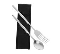 BAZEITFLOW Extendable Stainless Steel Fork and Spoon Telescopic Multi-Purpose Utensils Portable for Camping BBQ Buffet with Reusable Tableware