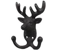 BAZEITFLOW Farmhouse Style Cast Iron Deer Head Wall Hook with Dual Hooks Rustic Animal Wall Hanger for Keys Coats Bags Heavy Duty Vintage Key Holder for Living Bedroom Kitchen Easy to Install
