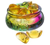 BAZEITFLOW Feng Shui Wealth Bowl Crystal Cornucopia Ornament for Office Home Decoration Traditional Chinese Vintage Style Treasure Ingot Storage Basin with Bright Color and Fine Craftsmanship