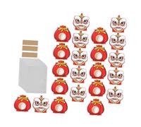 BAZEITFLOW Festive Year Candy Gift Box with Cartoon Lion Design Paper Wrapping Boxes with Opp Pouches and Twisting Ties Decorative Packaging for Party Treats and Homemade Cookies