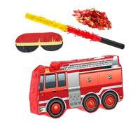 BAZEITFLOW Fire Truck with Stick Blindfold and Confetti for Boys Firefighter Birthday Party Supplies Fireman Theme Decoration Interactive Candy-filled Game