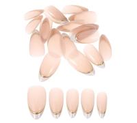 BAZEITFLOW Full Cover French Tip Press Nails Short Almond Fake Nails with White and Gold Designs for Women Home Salon Manicure Easy to Apply Artificial Extensions