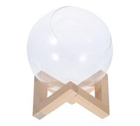 BAZEITFLOW Glass Propagation Vase with Retro Wooden Stand for Hydroponic Plants Tilted Opening Terrarium Holder Decorative Round Glass Container for Garden Home Wedding