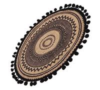BAZEITFLOW Handwoven Jute Placemat Tableware Mat with Black Cotton Ball Pattern Vintage Style Coaster for Heat and Scratch Protection Home Table Decor for Dining Kitchen Table Use
