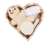 BAZEITFLOW Heart-shaped Bathing Set 6pcs Scrubbing Kit with Body Scrubber and Face Brush, Small Wooden Bear Design, Indoor Bath Supplies for Women and Men, Bathroom Spa Box