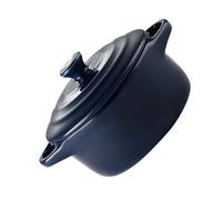 BAZEITFLOW Home Kitchen Ceramic Stew Bowl 230Ml with Double Handles Lid Fireproof Microwave Oven Compatible Dark Blue