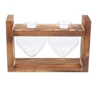 BAZEITFLOW Hydroponic Glass Planter Set with Wooden Stand - Glass Terrarium Vase for Indoor Plants and Air Plants, 2 Heart-Shaped Bud Vases for Home and Office Decoration