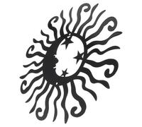 BAZEITFLOW Iron Moon and Star Wall Ornament, Black Metal Hanging Moon Decor, Outdoor Garden Silhouette Sculpture for Indoor Home Wall Decoration