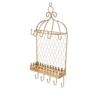 BAZEITFLOW Iron Wall Mounted Jewelry Organizer Birdcage Design with Hooks, Hanging Earring and Necklace Storage Rack for Home Dressing Table
