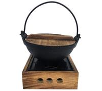 BAZEITFLOW Japanese Cast Iron Hot Pot with Stand Small Traditional Cauldron Cooking Pot Non-sticky Surface Lightweight Portable for Indoor Outdoor Picnic Camping and Stew Soup