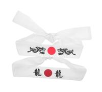 BAZEITFLOW Japanese Style Samurai Headband 2pcs Set White Mythical Creature Print Karate Training Headband for Men Cooking and Fitness Exercise