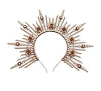 BAZEITFLOW Lolita Goddess Crown Headband Hairband for Girls, Decorative Gold Crown Hair Accessory, Elegant Lolita Headpiece Suitable for Party, Cosplay, and Daily Wear