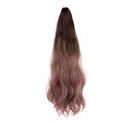 BAZEITFLOW Long Wavy Ombre Ponytail Wig for Women, Gradient Brown to Pink Hairpiece with Invisible Small Tiger Claw Clip, Large Curl Styling Wig for Daily Wear and Cosplay