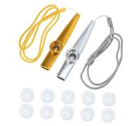 BAZEITFLOW Metal Kazoo Set 10 Replacement Membranes Gold and Silver Kazoos Lanyards for Beginners and Educational Use