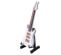 BAZEITFLOW Mini Electric Guitar Model Ornament 10Cm White with Box and Black Stand, Miniature Guitar Decor for Birthday Party and Music Lovers Collection
