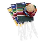 BAZEITFLOW Mini Mexican Sombrero Hats and Poncho Bottle Covers Party Decor Accessories for Beer Bottles Bright Striped Design for Fiesta and Graduation Celebration