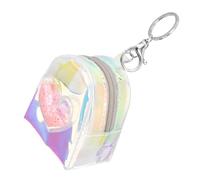 BAZEITFLOW Mini Pvc Coin Purse Keyring Earphone Storage Case for Women Girls, Colorful Miniature Wallet Bag with Removable Key Chain, Compact Travel Headset Protective Pouch in Light Pink