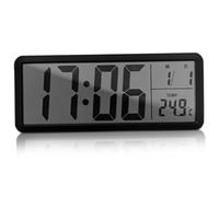 BAZEITFLOW Modern Digital Wall Clock Wall Mounted with Temperature and Date Display Automatic Update Accurate Indoor Sensors for Home Office Bedroom Space Saving Electronic Wallclock