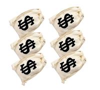 BAZEITFLOW Money Bag Drawstring Pouches 6pcs Set 17x24cm Pirate Cowboy Theme Party Prop Storage Sack for Money Sign Currency Carrying Pouch Decor for Birthday and Role Play
