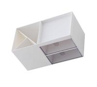 BAZEITFLOW Multi-function Desktop Storage Box with Dual Plastic Makeup Organizer and Jewelry Holder for Stationery Cosmetic Brushes Keys White Compact Household Organizer