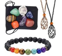 BAZEITFLOW Natural Irregular Large Crystal Stone Yoga Set with Adjustable Woven Necklace Holder and Pendant Net Bag for DIY Jewelry Making and Therapy