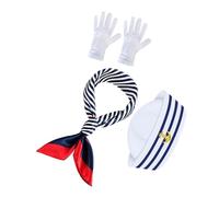 BAZEITFLOW Nautical Blue White Striped Captain Hat Scarf Gloves Set for Men Women Fade Resistant Sailor Costume Accessories for Parties Cosplay Halloween Dress Up