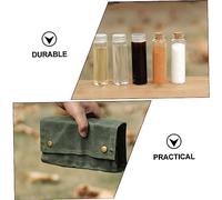 BAZEITFLOW Outdoor Picnic Seasoning Bottle Pouch with Glass Spice Jars and Canvas Storage Bag Military Green Organizer for Camping Kitchen and Dining Use