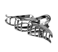 BAZEITFLOW Pearl Decorated Large Metal Shark Jaw Hair Clip for Thick Long Hair Women, Gunmetal Black Wave Claw Clip for Styling and Updo Hairstyles