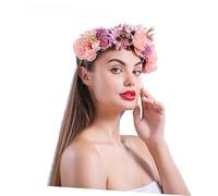 BAZEITFLOW Pink Romantic Flower Wreath Headband Lightweight Floral Hair Accessory for Weddings Parties Photo Shoots Bridesmaids