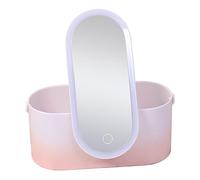 BAZEITFLOW Portable Cosmetic Box with LED Lighted Mirror, Pink Gradient Travel Makeup Case with Battery-powered Handle, Rotatable Vanity Storage for Makeup Accessories and Cosmetics